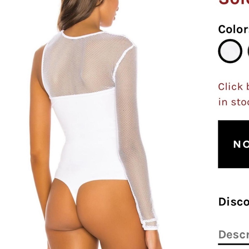 h:ours White Asymmetrical Mesh Sleeve Bodysuit - Picture 10 of 10